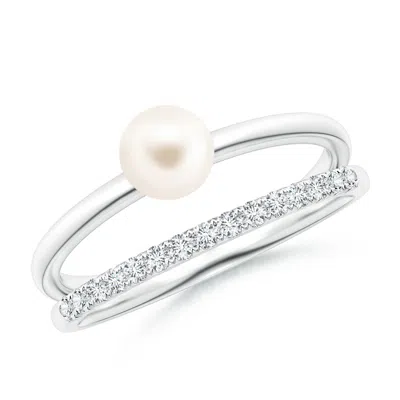 Angara 5mm Freshwater Pearl Dual Shank Ring With Diamonds In Metallic