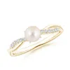 Angara 5mm Freshwater Pearl Twist Shank Ring With Diamonds In Yellow Gold/white