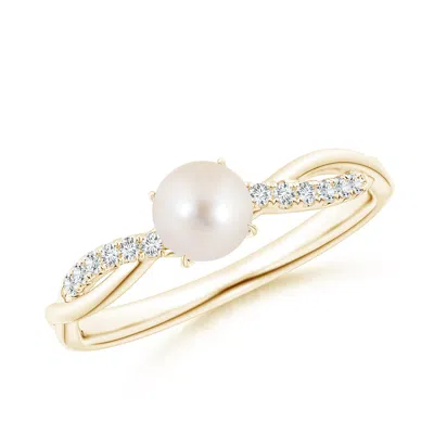 Angara 5mm Freshwater Pearl Twist Shank Ring With Diamonds In Gold