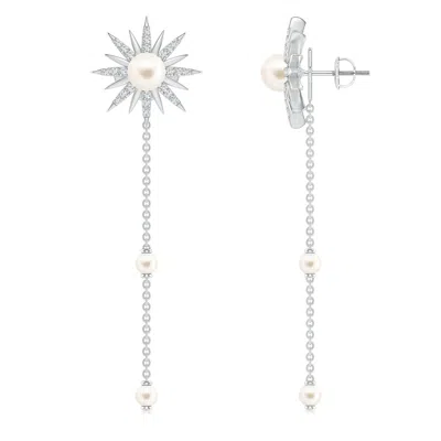 Angara 5mm Starburst Freshwater Pearl Gemini Multi-wear Chain Earrings In Metallic