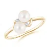 Angara 5mm Two Stone Freshwater Pearl Ring With Diamond Accents In Yellow Gold/white