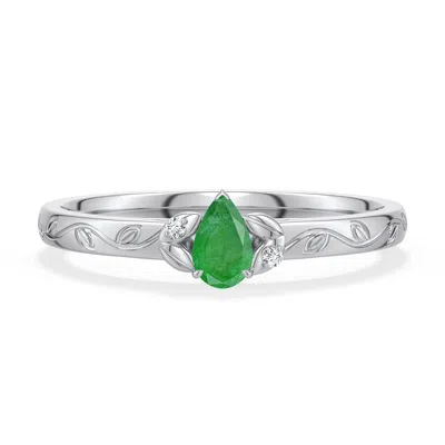 Angara 5x3 Mm Pear-shaped Emerald Leaf Vine Engagement Ring In Platinum/medium Green
