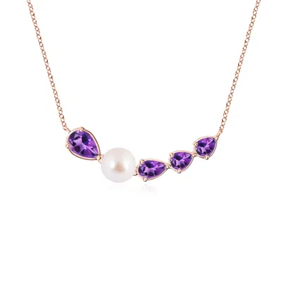 Angara 6 Mm Akoya Pearl And Pear Amethyst Graduated Curve Necklace In Purple