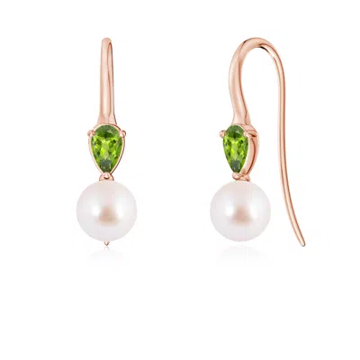 Angara 6 Mm Akoya Pearl And Pear Peridot Ear Wire Earrings In Gold