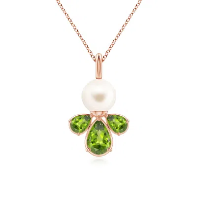 Angara 6 Mm Freshwater Pearl And Peridot Cluster Necklace In Brown