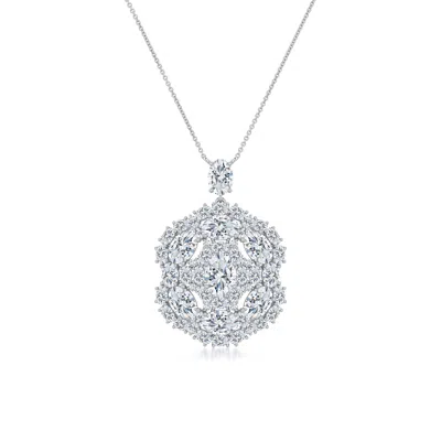 Angara 6.01 Ctw Oval Diamond Layered Halo Pendant In Platinum/g