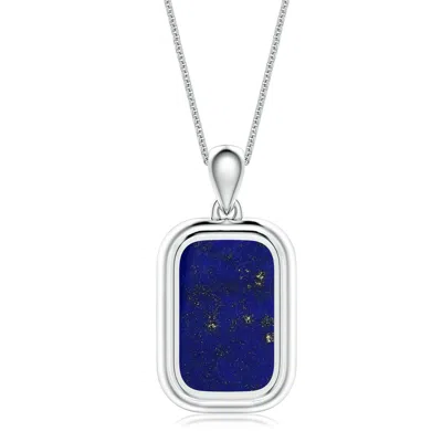 Angara 6.05 Ctw Cushion Rectangular Lapis Lazuli Men's Tag Pendant With Chain In Blue