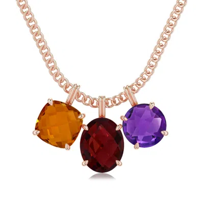 Angara 6.13 Ctw Garnet, Citrine And Amethyst Charm Necklace In Rose Gold/medium Red