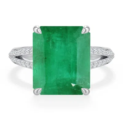 Angara 6.2 Ctw Emerald-cut Emerald Engagement Ring With Pavé Accents In Platinum/medium Green