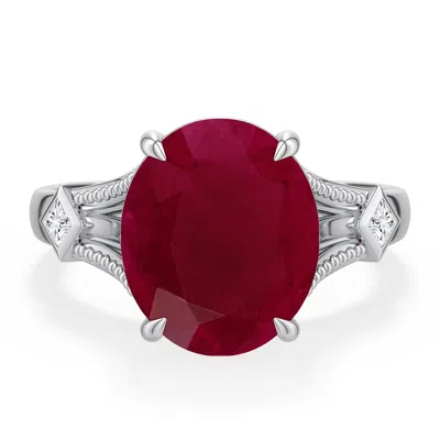 Angara 6.2 Ctw Oval Ruby Cathedral Engagement Ring With Accents In Platinum/dark Red