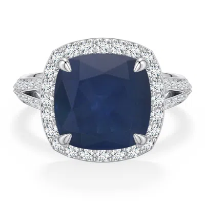 Angara 6.29 Ctw Cushion Blue Sapphire Halo Engagement Ring With Accents In Metallic