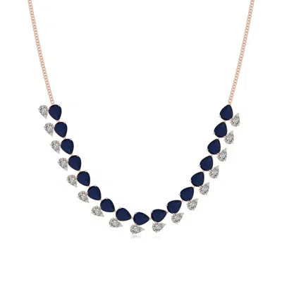 Angara 63.92 Ctw Pear-shaped Blue Sapphire And Diamond Fringe Necklace In Rose Gold/dark Blue
