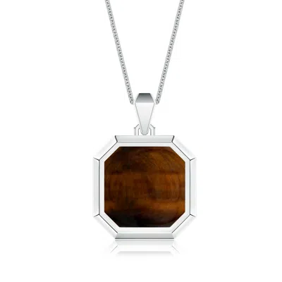 Angara 6.58 Ctw Square Emerald-cut Tiger's Eye Men's Octagon Medallion Pendant With Chain In Brown