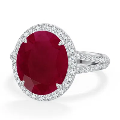 Angara 6.68 Ctw Oval Ruby Halo Engagement Ring With Accents In Platinum/dark Red