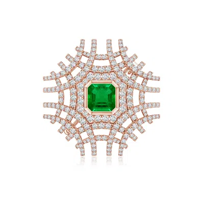 Angara 6.93 Ctw Square Emerald-cut Lab-grown Emerald Men's Latticework Brooch In Gold