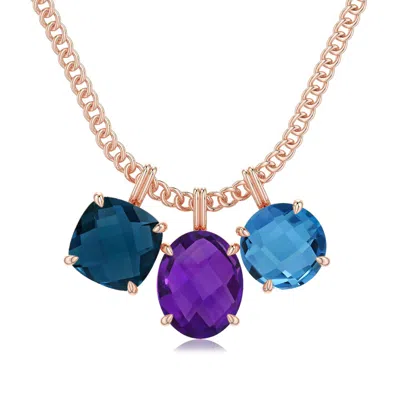 Angara 6.96 Ctw Amethyst, London And Swiss Blue Topaz Charm Necklace In Rose Gold/medium Dark Purple