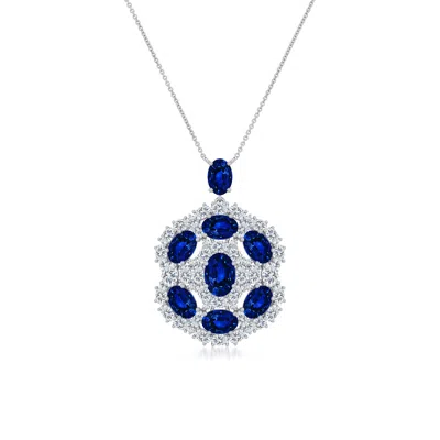 Angara 6.97 Ctw Oval Lab-grown Blue Sapphire Layered Halo Pendant In Platinum/deep Rich Blue