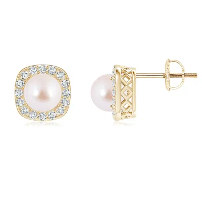 Angara 6mm Classic Japanese Akoya Pearl Studs With Diamond Halo In Gold