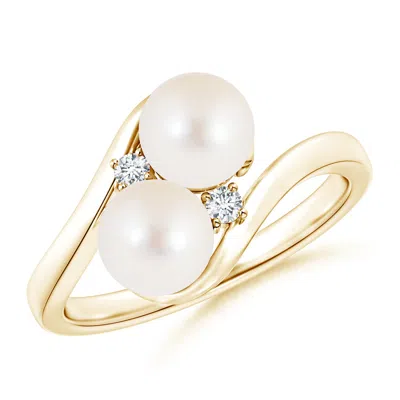 Angara 6mm Double Freshwater Pearl Ring With Diamond Accents In Gold