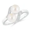 Angara 6mm Dual Freshwater Pearl Ring With Diamond Accents In White Gold/white