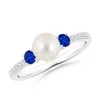 Angara 6mm Freshwater Pearl & Blue Sapphire Engagement Ring In White Gold/white