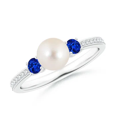 Angara 6mm Freshwater Pearl & Blue Sapphire Engagement Ring In Metallic