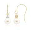 Angara 6mm Freshwater Pearl & Diamond Trio Drop Earrings In Yellow Gold/white