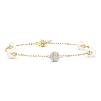 Angara 6mm Freshwater Pearl Bracelet With Diamond Disc In Gold