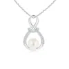 Angara 6mm Freshwater Pearl Infinity Knot Pendant With Diamonds In White Gold/white