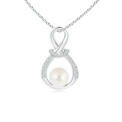 Angara 6mm Freshwater Pearl Infinity Knot Pendant With Diamonds In Metallic