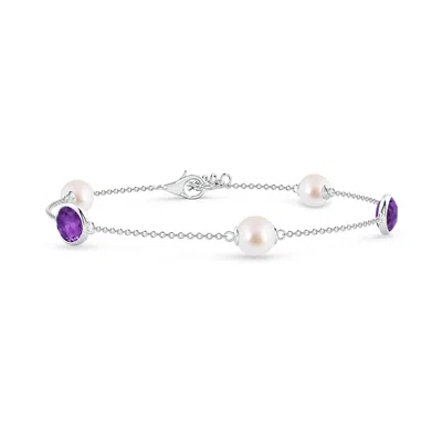 Angara 6mm Japanese Akoya Pearl & Oval Amethyst Bracelet In Purple