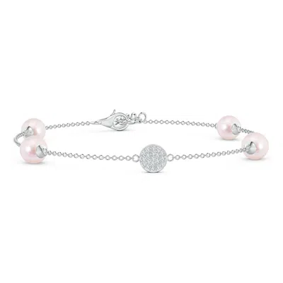 Angara 6mm Japanese Akoya Pearl Bracelet With Pave-set Diamond Disc In Metallic