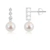 Angara 6mm Japanese Akoya Pearl Earrings With Graduated Diamonds In White Gold/ivory