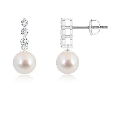 Angara 6mm Japanese Akoya Pearl Earrings With Graduated Diamonds In Metallic