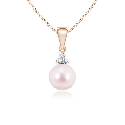 Angara 6mm Japanese Akoya Pearl Pendant With Trio Diamonds In Pink