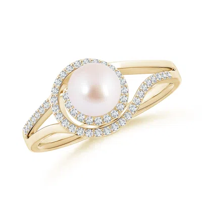 Angara 6mm Japanese Akoya Pearl Spiral Halo Ring With Diamonds In Gold