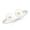 Angara 6mm Two Stone Freshwater Pearl Open Stackable Ring In White Gold/white