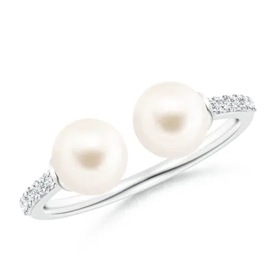 Angara 6mm Two Stone Freshwater Pearl Open Stackable Ring In Pink