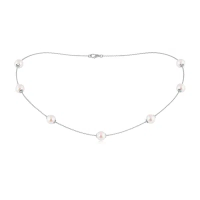 Angara 7-7.5mm 16" Japanese Akoya Pearl Station Necklace In White