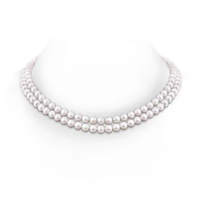 Angara 7-8mm 7-8mm, 18" Japanese Akoya Pearl Double Line Necklace In Metallic