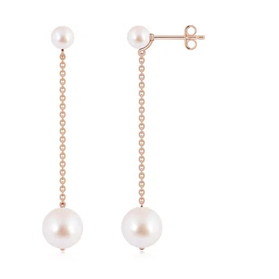 Angara 7 Mm Double Akoya Pearl Dangle Earrings In Gold