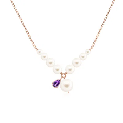 Angara 7 Mm Dual Freshwater Pearl And Pear Amethyst Charm Necklace In Gold