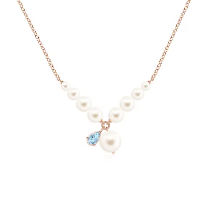 Angara 7 Mm Dual Freshwater Pearl And Pear Aquamarine Charm Necklace In Gold