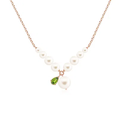 Angara 7 Mm Dual Freshwater Pearl And Pear Peridot Charm Necklace In Multi