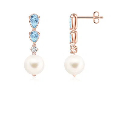 Angara 7 Mm Freshwater Pearl And Graduated Pear Aquamarine Drop Earrings In Multi