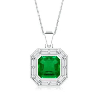 Angara 7.11 Ctw Square Emerald-cut Lab-grown Emerald Men's Medallion Pendant In Green