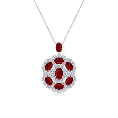 Angara 7.12 Ctw Oval Lab-grown Ruby Layered Halo Pendant In Platinum/deep Rich Red
