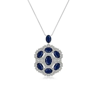 Angara 7.29 Ctw Oval Blue Sapphire Layered Halo Pendant In Platinum/dark Blue