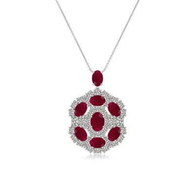 Angara 7.44 Ctw Oval Ruby Layered Halo Pendant In Platinum/dark Red