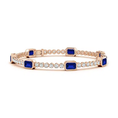Angara 7.45 Ctw Bezel-set Lab-grown Blue Sapphire And Diamond Tennis Bracelet In Gold